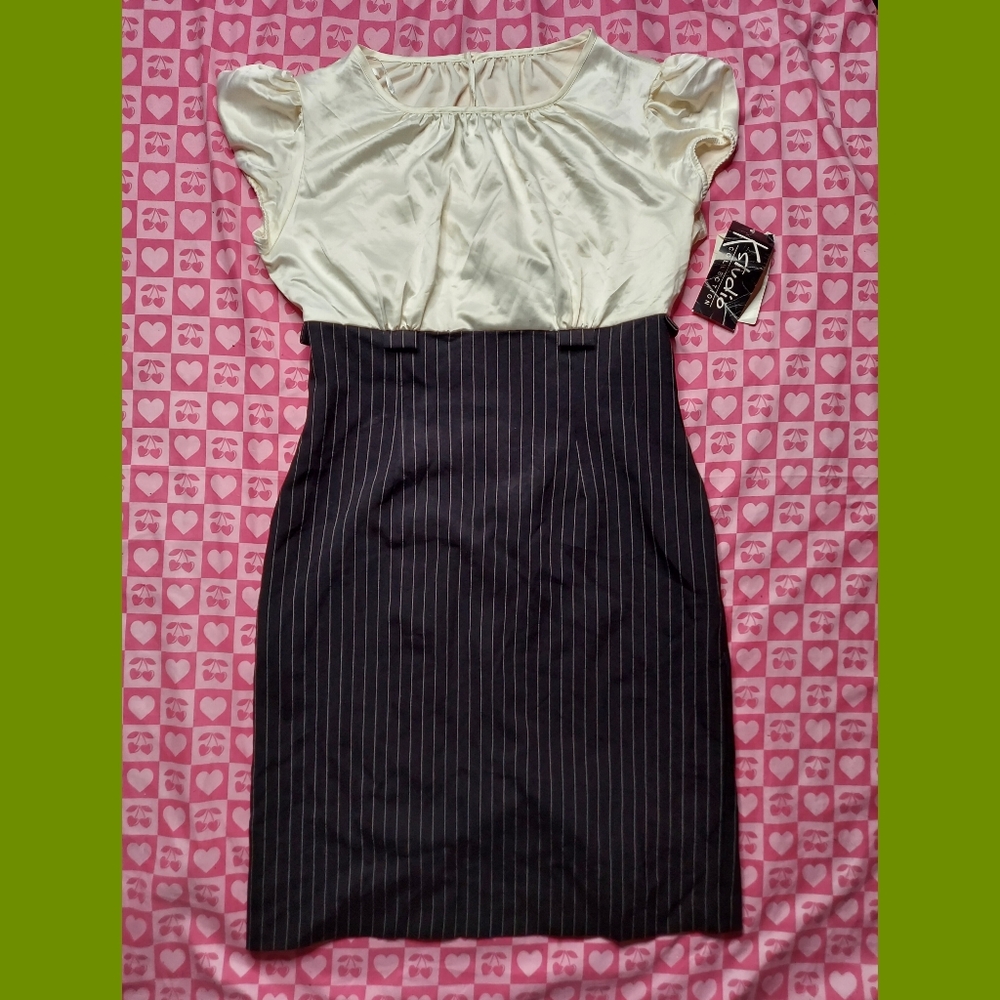 Vintage Black and white pin stripe women's classy dress